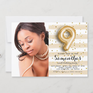 9. Geburtstag Confetti gestreiftes Portrait Einladung