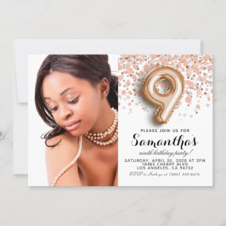 9. Geburtstag Confetti Gold Portrait Einladung