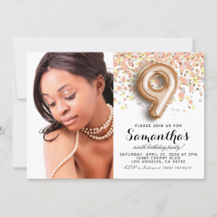 9. Geburtstag Confetti Gold Portrait Einladung