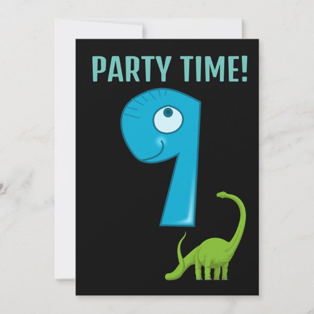 9. GEBURTSTAG DINOSAUR IM 9. PARTY EINLADUNG (Vorderseite)