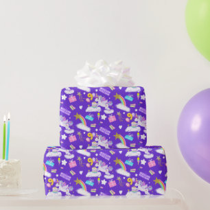 9. Geburtstag Einhorn Muster Dunkelviolett Geschenkpapier