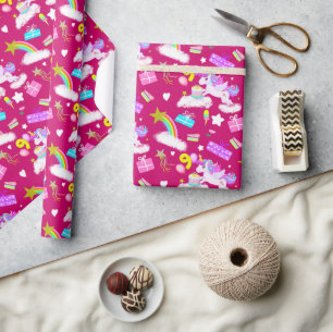 9. Geburtstag Einhorn-Muster Geschenkpapier