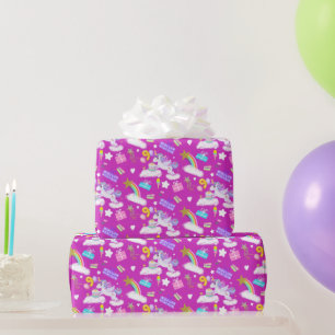 9. Geburtstag Einhorn Muster Lila Geschenkpapier