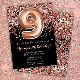 9. Geburtstag Einladung Black Rose Gold Glitzer