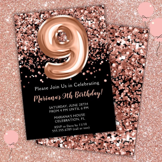 9. Geburtstag Einladung Black Rose Gold Glitzer (Von Creator hochgeladen)