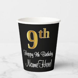9. Geburtstag - Elegantes Luxus-Imitate Gold Look Pappbecher