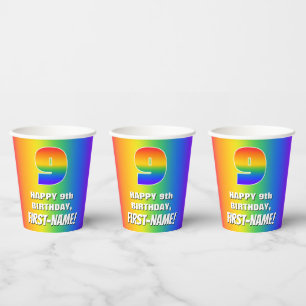 9. Geburtstag: Farbenfroh, Fun Rainbow Pattern # 9 Pappbecher