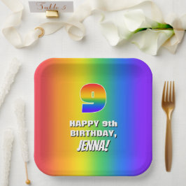 9. Geburtstag: Farbenfroh, Fun Rainbow Pattern # 9 Pappteller
