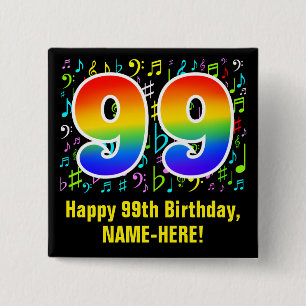 9. Geburtstag: Farbige Musiksymbole, Regenbogen 99 Button