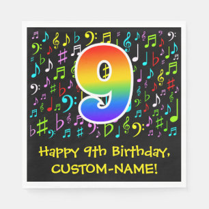 9. Geburtstag - Farbige Musiksymbole, Regenbogen 9 Serviette
