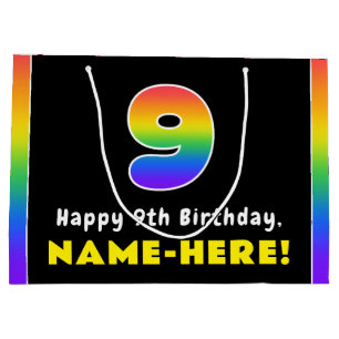 9. Geburtstag: Farbiger Regenbogen Nr. 9, Individu Große Geschenktüte