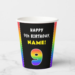 9. Geburtstag: Farbiger Regenbogen Nr. 9, Individu Pappbecher