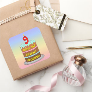 9. Geburtstag: Fun Cake and Candle + Individuelle  Quadratischer Aufkleber