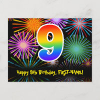 9. Geburtstag - Fun Fireworks Pattern + Regenbogen