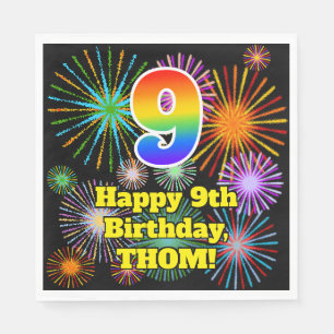 9. Geburtstag: Fun Fireworks Pattern + Regenbogen Serviette