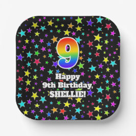 9. Geburtstag: Fun Stars Pattern und Regenbogen "9 Pappteller