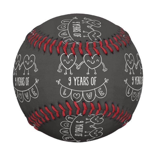 9. Geburtstag Geschenk Chalk Herzen Baseball (Vorderseite)