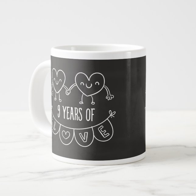 9. Geburtstag Geschenk Chalk Herzen Jumbo-Tasse (Vorderseite Links)