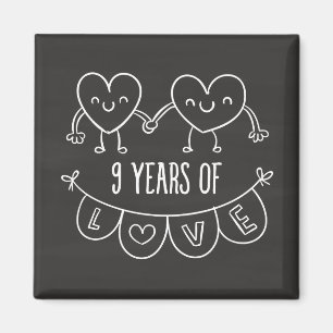 9. Geburtstag Geschenk Chalk Herzen Magnet