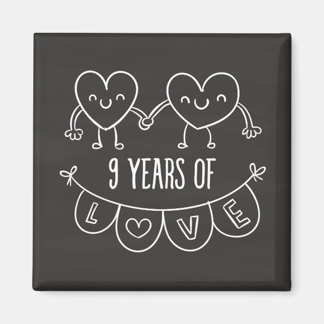 9. Geburtstag Geschenk Chalk Herzen Magnet (Vorne)