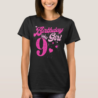 9. Geburtstag Girl Crown 9 Jahre alt Tag T-Shirt