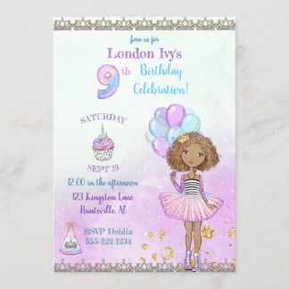 9. Geburtstag Girl Princess Afroamerikaner Einladung