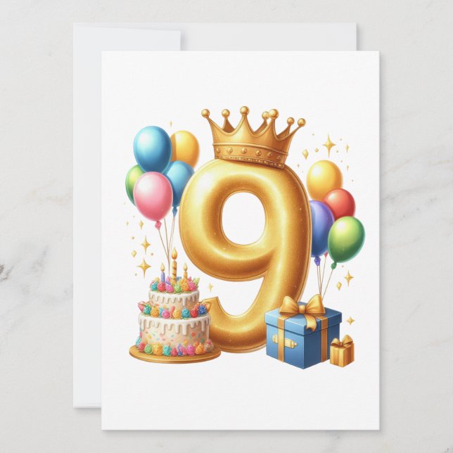 9. Geburtstag Golden Einladung (Vorderseite)