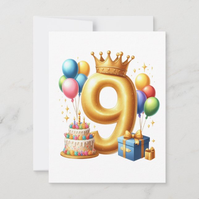9. Geburtstag Golden Einladung (Vorderseite)