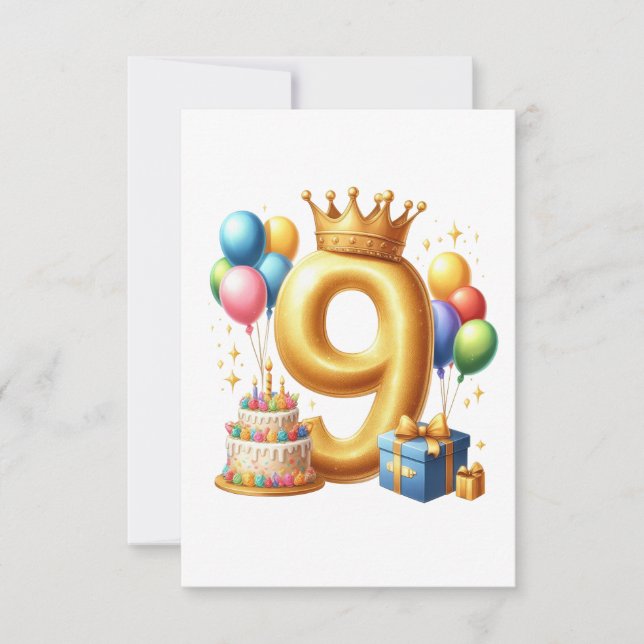 9. Geburtstag Golden RSVP Karte (Vorderseite)