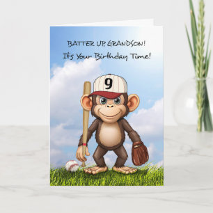 9. Geburtstag Grandson Baseball Monkey Bat Ball Karte