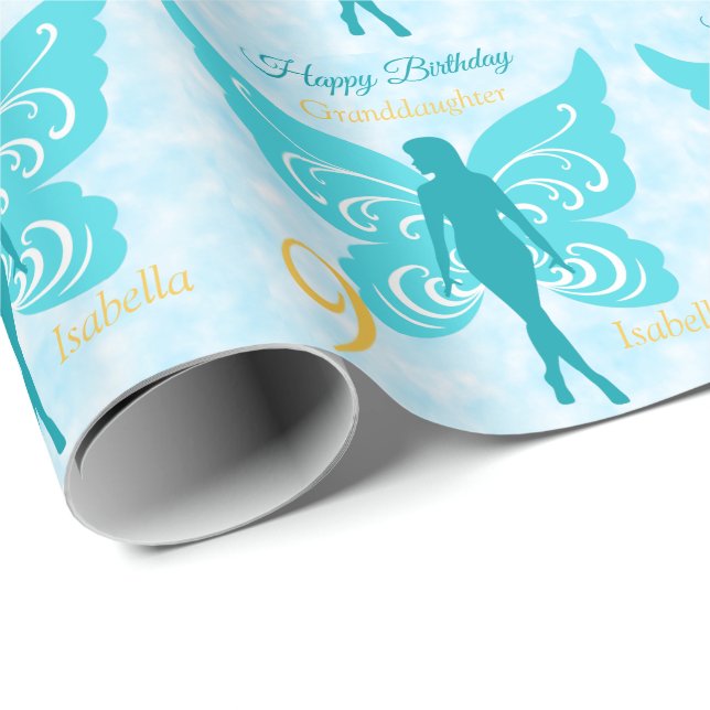 9. Geburtstag Großtochter Fairy Blue Geschenkpapier (Rolleneckpunkt)
