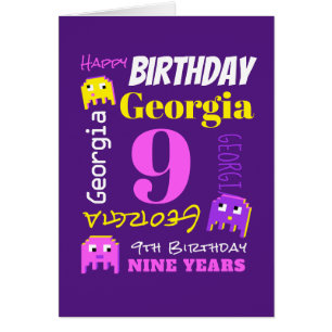 9. Geburtstag individuelle Name Gelbes rosa Pixels