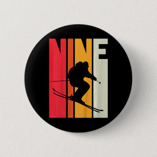 9. Geburtstag Junge Retro-Skifahrer 9 Jahre alt Button