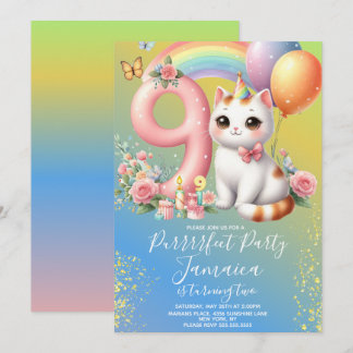 9. Geburtstag Kitten Rainbow Party Einladung