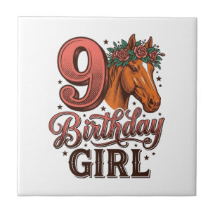 9. Geburtstag Mädchen Pferd Floral Vintage-Design Fliese