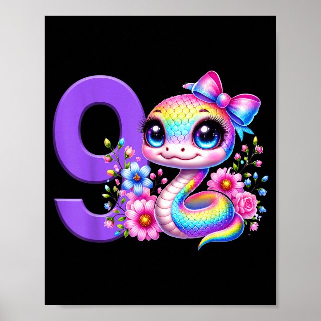 9. Geburtstag Mädchen Schlange Party Regenbogen Ko Poster (Vorne)