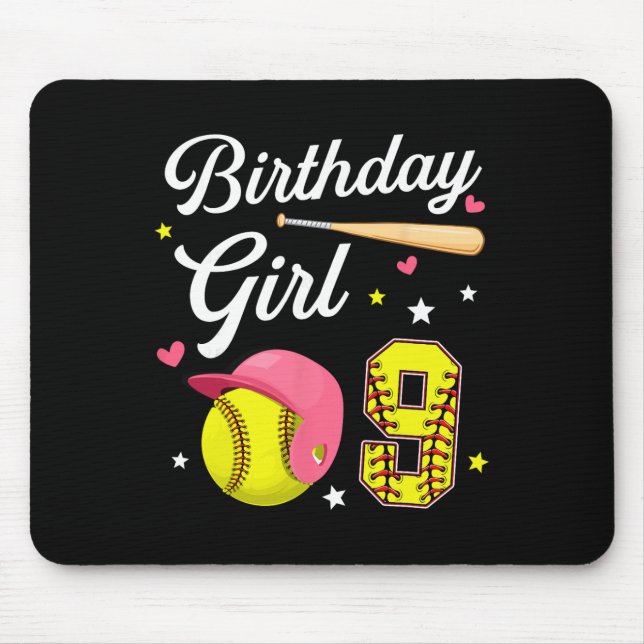 9. Geburtstag Mädchen Softll Neunter Geburtstag 9  Mousepad (Vorne)