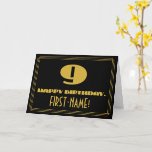 9. Geburtstag: Name + Art Deco inspiriertes Ausseh Karte
