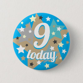 9. Geburtstag Niedlich Star Pattern Boys Blue Button