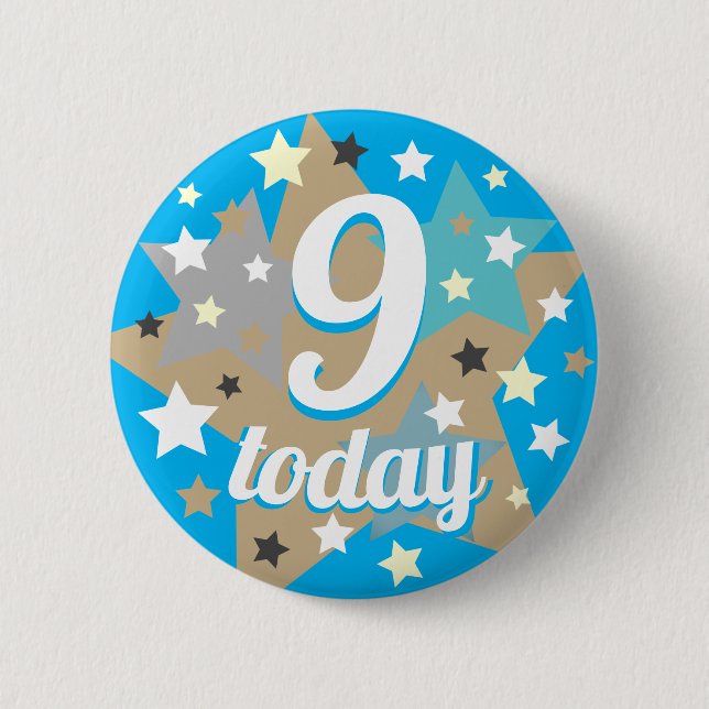 9. Geburtstag Niedlich Star Pattern Boys Blue Button (Vorderseite)
