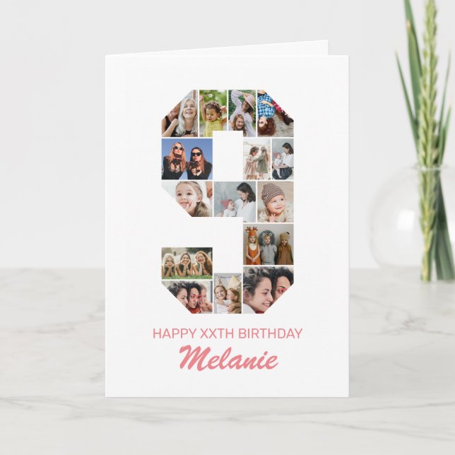 9. Geburtstag Nr. 9 FotoCollage Personalisiert Karte (Vorderseite)
