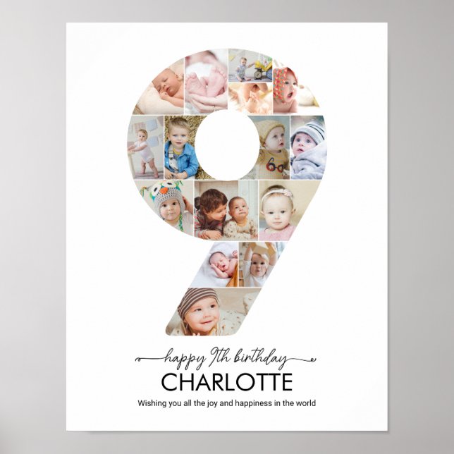 9. Geburtstag Nummer 9 Foto-Collage Benutzerdefini Poster (Vorne)