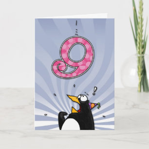 9. Geburtstag - Pinguin-Überraschung Karte