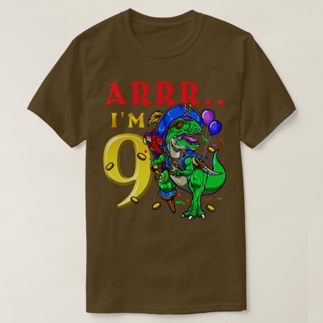 9. Geburtstag Pirate Dinosaurier T-Shirt (Design vorne)