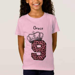 9. Geburtstag Prinzessinnenkrone und Rosa Leopard T-Shirt