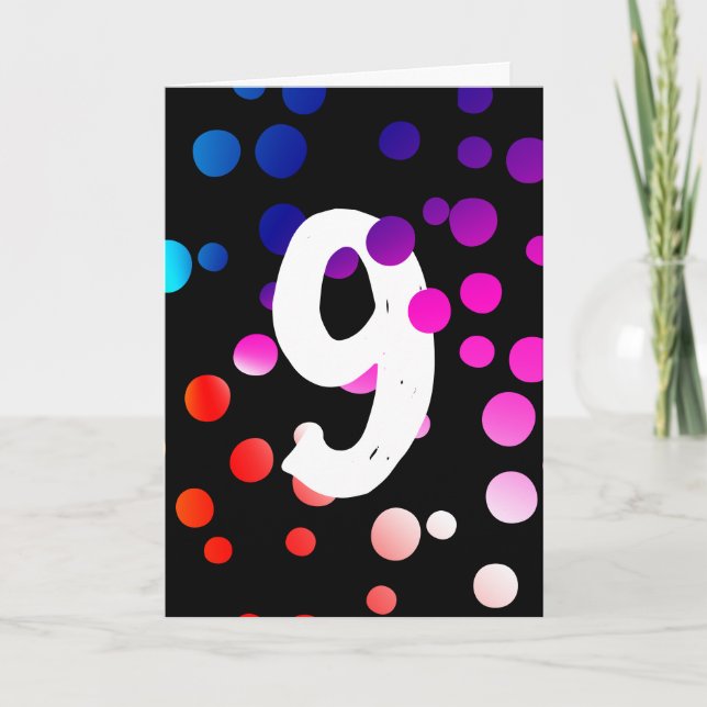 9. Geburtstag Rainbow Dots auf schwarz Karte (Vorderseite)