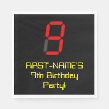 9. Geburtstag: Red Digital Clock Style "9" + Name