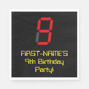 9. Geburtstag: Red Digital Clock Style "9" + Name Serviette