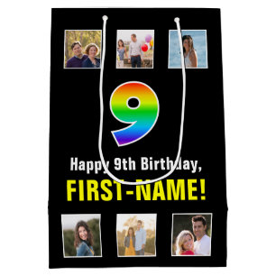 9. Geburtstag: Regenbogen "9", benutzerdefinierte Mittlere Geschenktüte