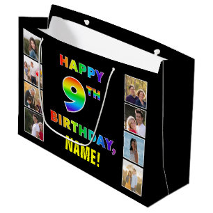 9. Geburtstag: Regenbogentext, benutzerdefinierte Große Geschenktüte